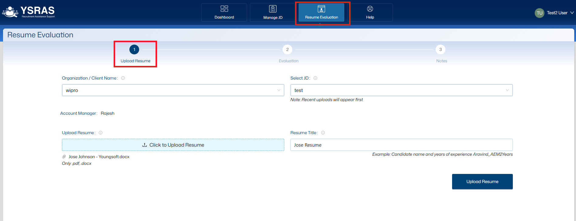 Step 1: Upload Resume Screenshot